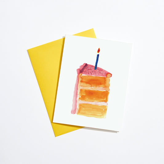 Watercolor Happy Birthday Card with Yellow Envelope.